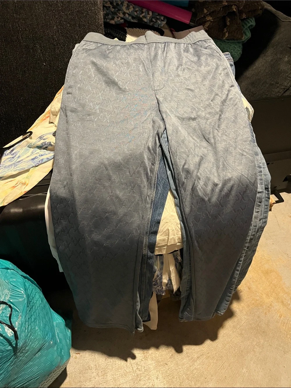Light Blue Textured Wide Leg Pants